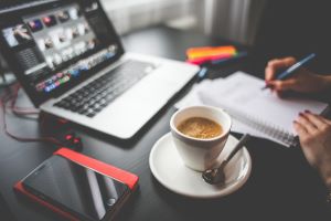 Computer and tea on a desk